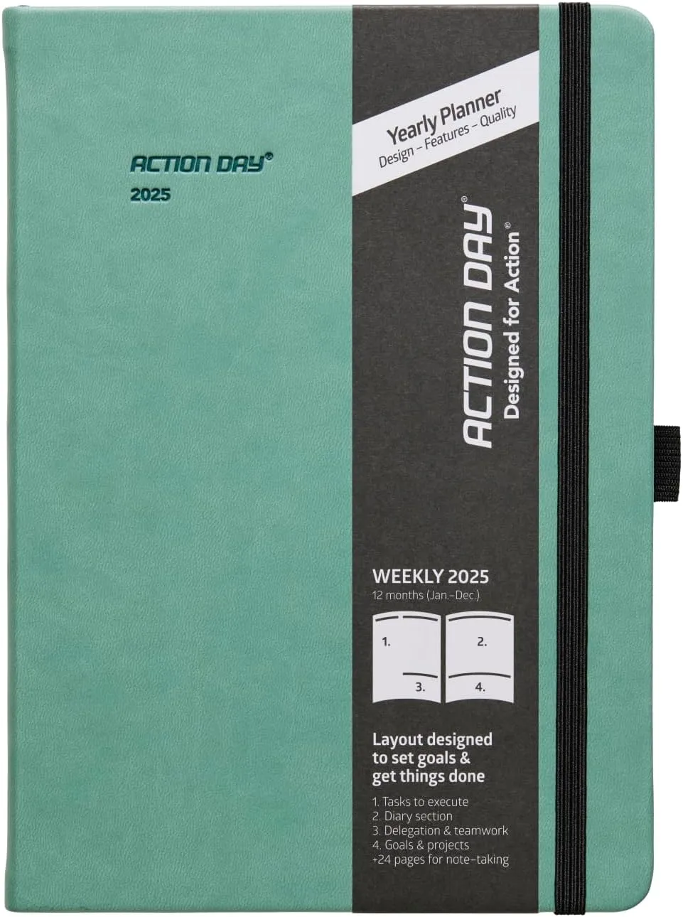 Action Day 2025 Weekly Planner - Effective Planning System & Increase Productivity, To-Do List, Goals, Projects, Dated Daily Diary - 7x9 Green