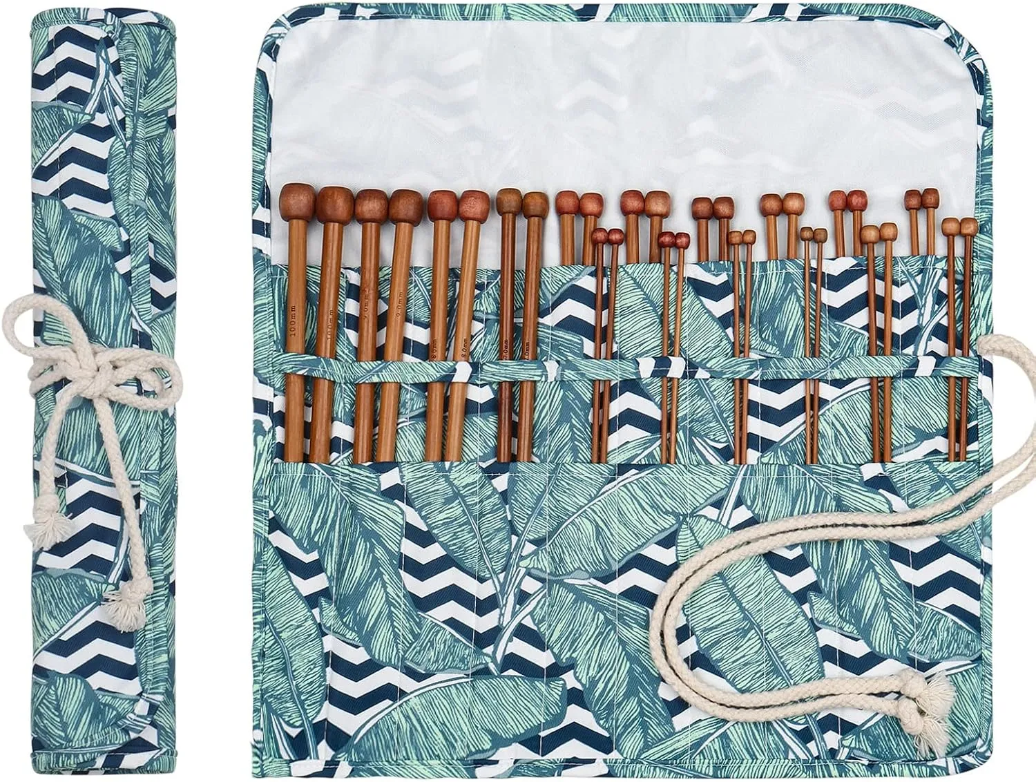 Aeelike Bamboo Knitting Needles 18 Pairs Knitting Needles Set - 10 Inches Wooden Knitting Needle Single Point Knitting Needles with Roll Bag - Portable Knitting Needle Set for Beginners (2mm - 10mm)