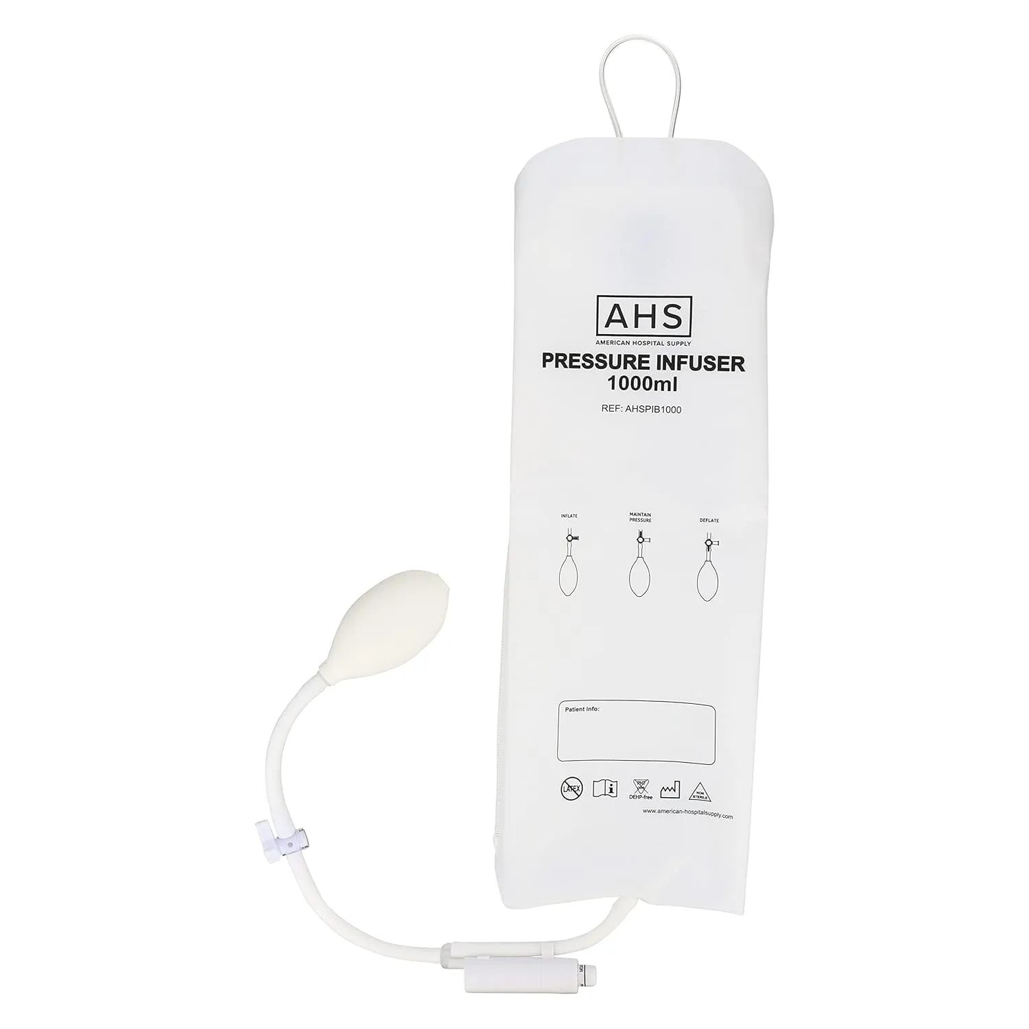 AHS American Hospital Supply Medical Pressure Infusion Bag 1000ml | IV Pole Infusion Sack with 3 Way Stopcock Smart Design and Easy to Use | Medical Supplies (Pack of 10)