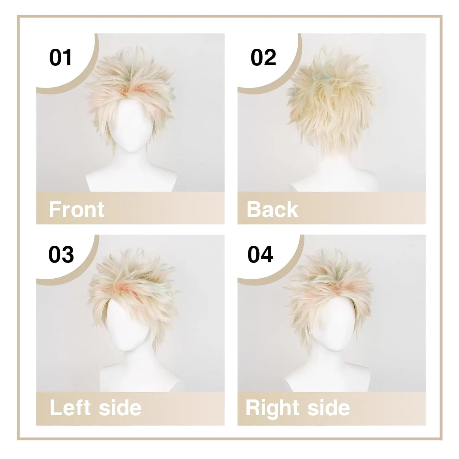 Aicos Short Blonde mix Light Blue Pink Cosplay Wig for Women Costume Halloween Party Fluffy Spiky Weird Colored Movie Wigs with Bandana Wig Cap