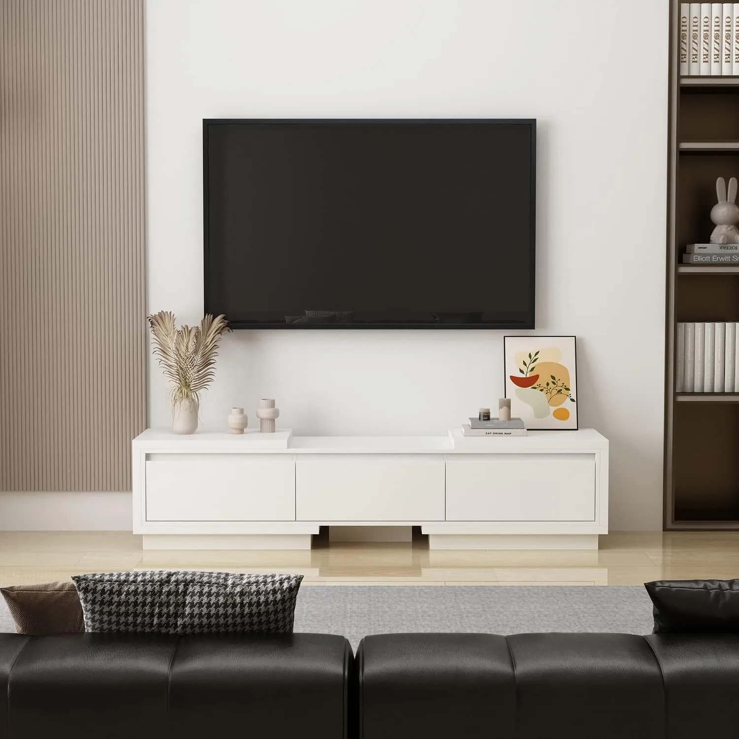AIEGLE Deformable TV Console with 3 Drawers, Modern Extendable TV Stand in Stretch of 65"-106" Wide, Wood Media Gaming Entertainment Center, White