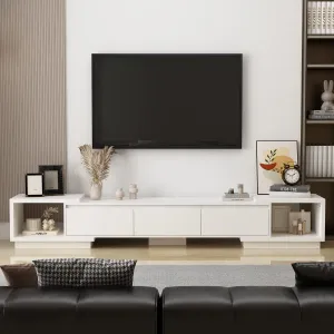 AIEGLE Deformable TV Console with 3 Drawers, Modern Extendable TV Stand in Stretch of 65"-106" Wide, Wood Media Gaming Entertainment Center, White