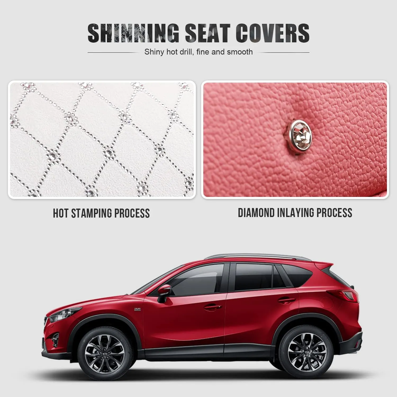 Aierxuan Front Sparkle Seat Covers for Women Universal Fit for Nissan Altima Rogue Honda Pilot Xterra Malibu Corolla CRV Civic Highlander Hyundai Elantra (2PCS Front, Pink)