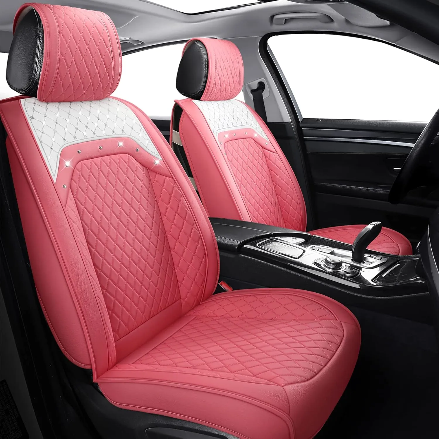 Aierxuan Front Sparkle Seat Covers for Women Universal Fit for Nissan Altima Rogue Honda Pilot Xterra Malibu Corolla CRV Civic Highlander Hyundai Elantra (2PCS Front, Pink)