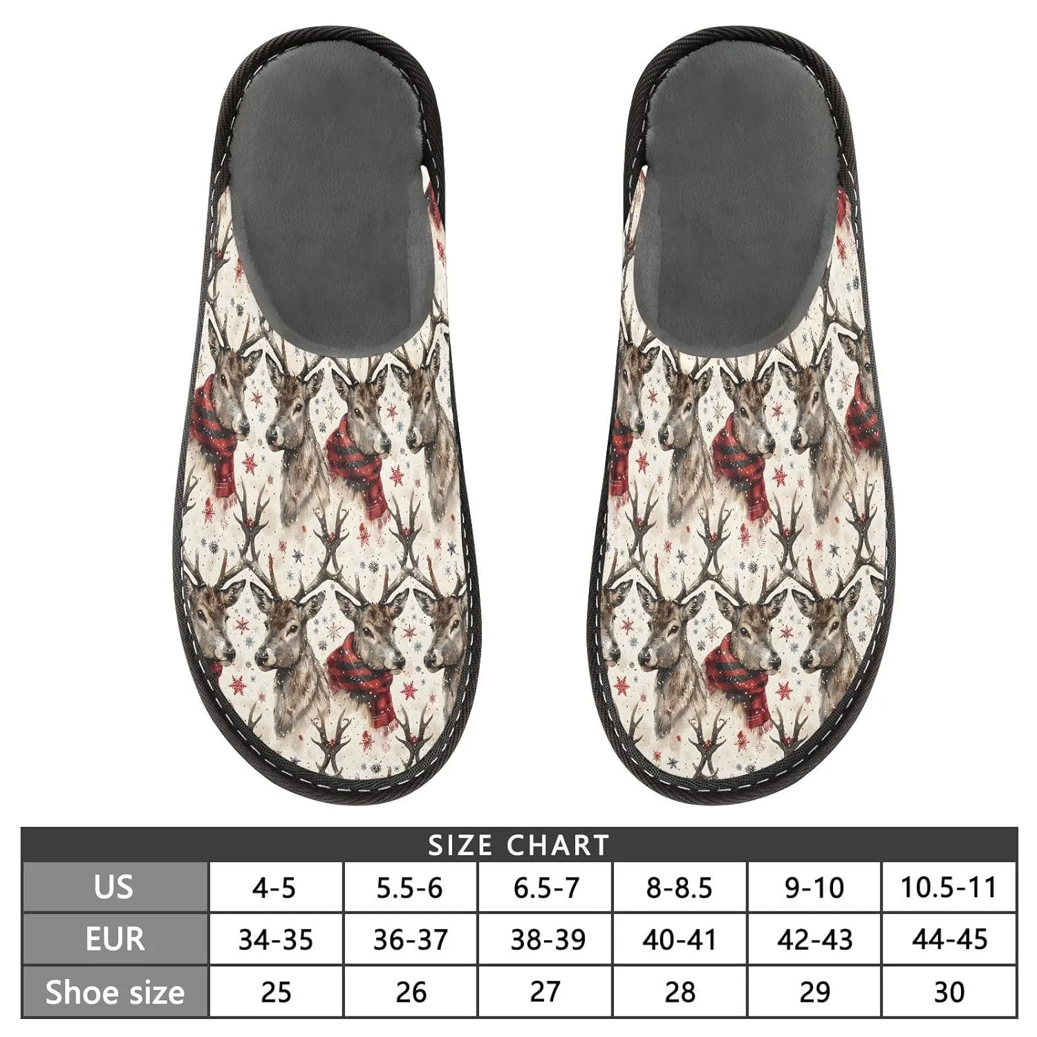 ALAZA Merry Christmas Deer Head Snowflake Fuzzy Slippers for Women Men Warm Soft Lightweight Memory Foam House Slippers 6.5-7