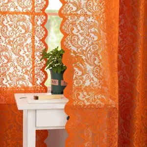 ALIGOGO Burnt Orange Curtains 72 Inch Length for Bedroom Elegant Semi Sheer Lace Floral Window Curtians Rust Boho Fall Decor Rod Pocket Privacy Terracotta Curtains 2 Panels, 52 x 72 Inch,Burnt Orange