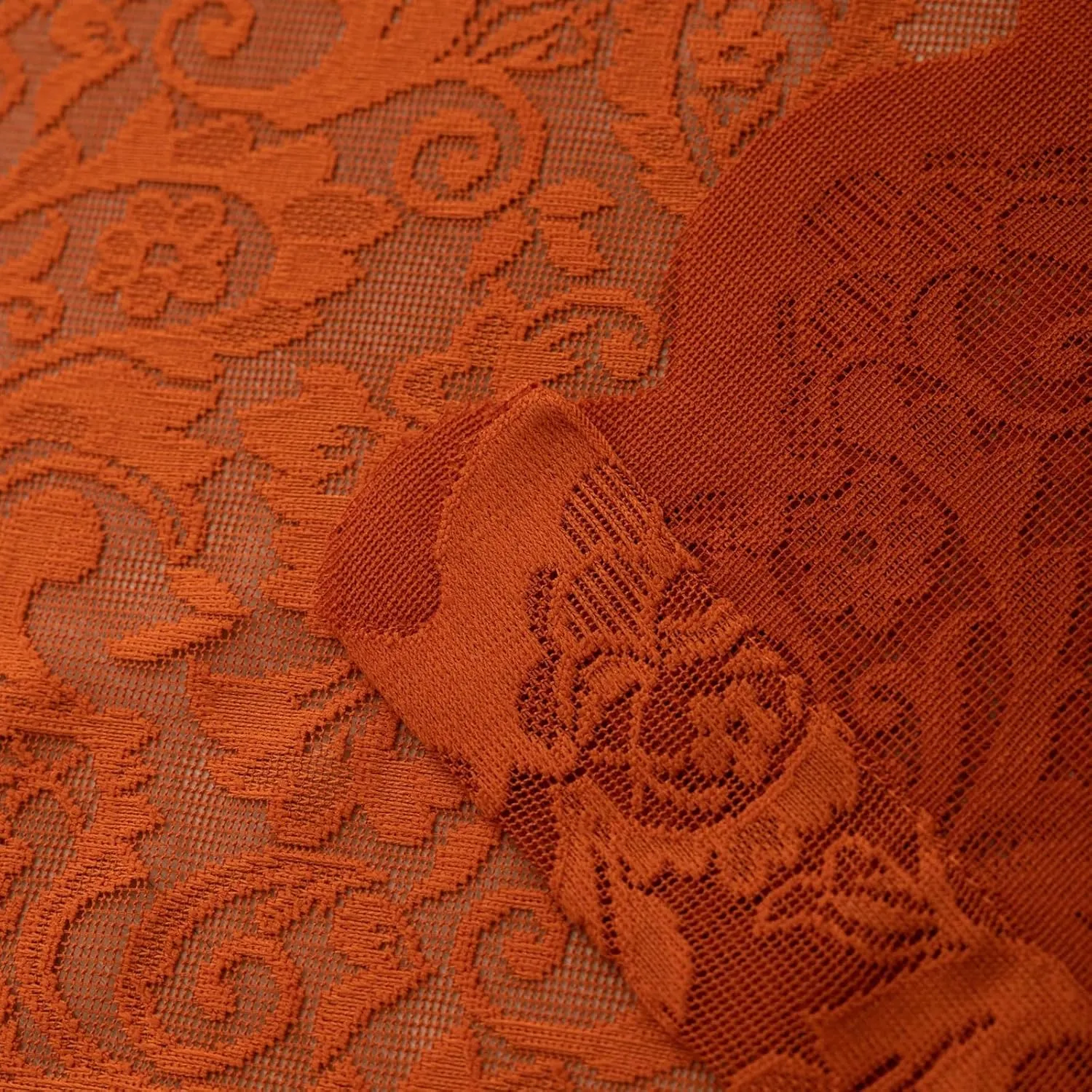 ALIGOGO Burnt Orange Curtains 72 Inch Length for Bedroom Elegant Semi Sheer Lace Floral Window Curtians Rust Boho Fall Decor Rod Pocket Privacy Terracotta Curtains 2 Panels, 52 x 72 Inch,Burnt Orange
