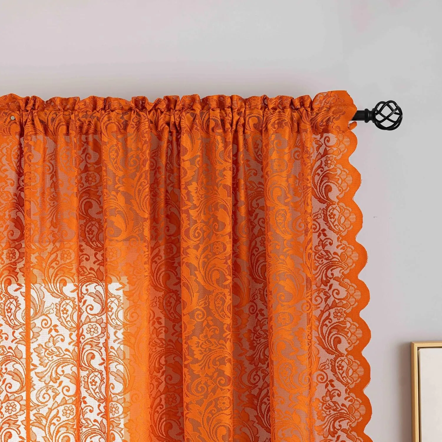 ALIGOGO Burnt Orange Curtains 72 Inch Length for Bedroom Elegant Semi Sheer Lace Floral Window Curtians Rust Boho Fall Decor Rod Pocket Privacy Terracotta Curtains 2 Panels, 52 x 72 Inch,Burnt Orange