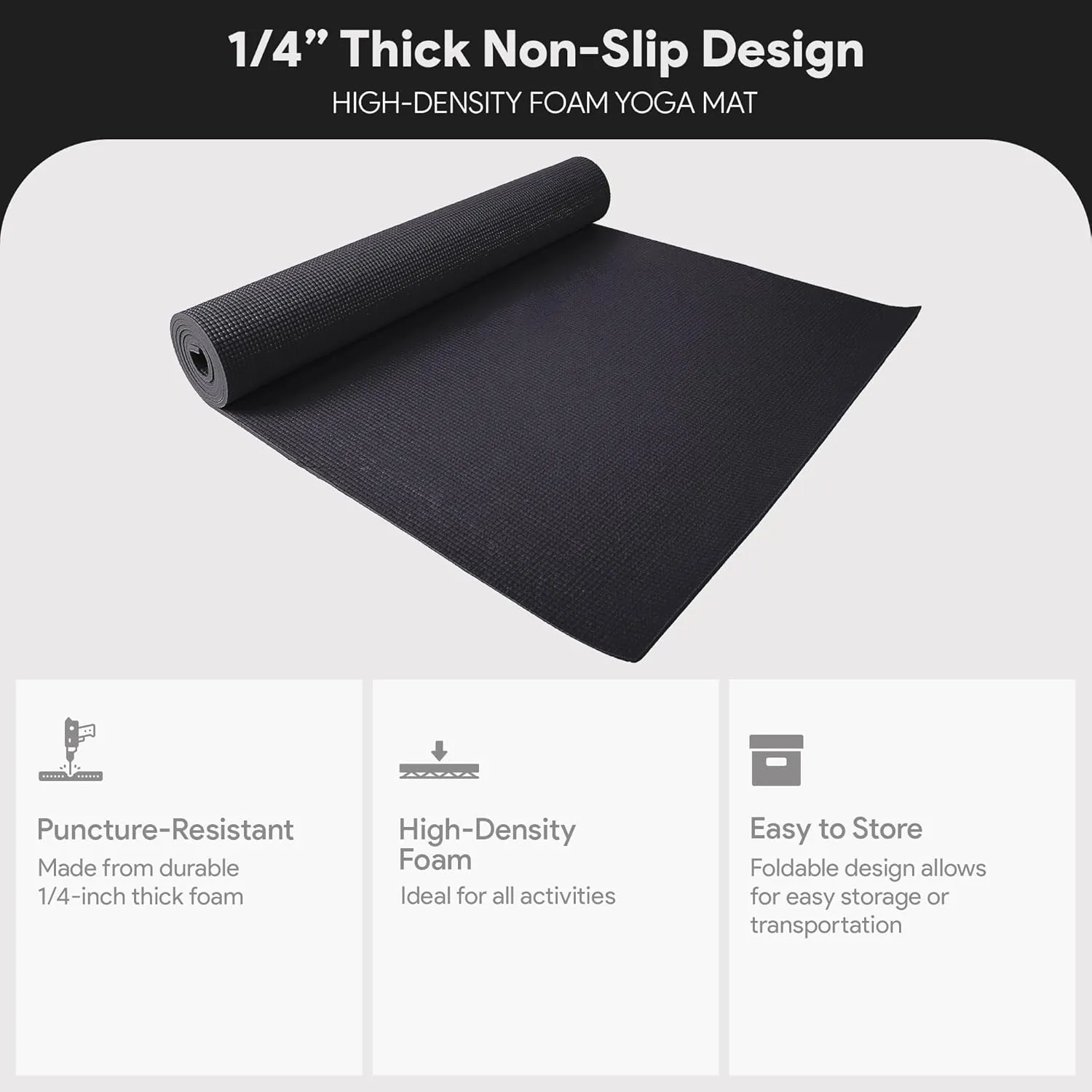 All Purpose 1/4-Inch High Density Anti-Tear Exercise Yoga Mat with Carrying Strap, Multiple Colors