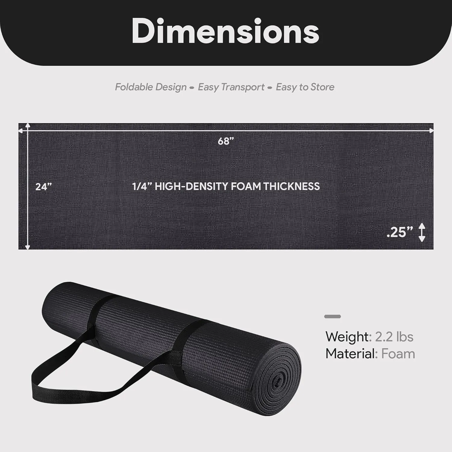 All Purpose 1/4-Inch High Density Anti-Tear Exercise Yoga Mat with Carrying Strap, Multiple Colors