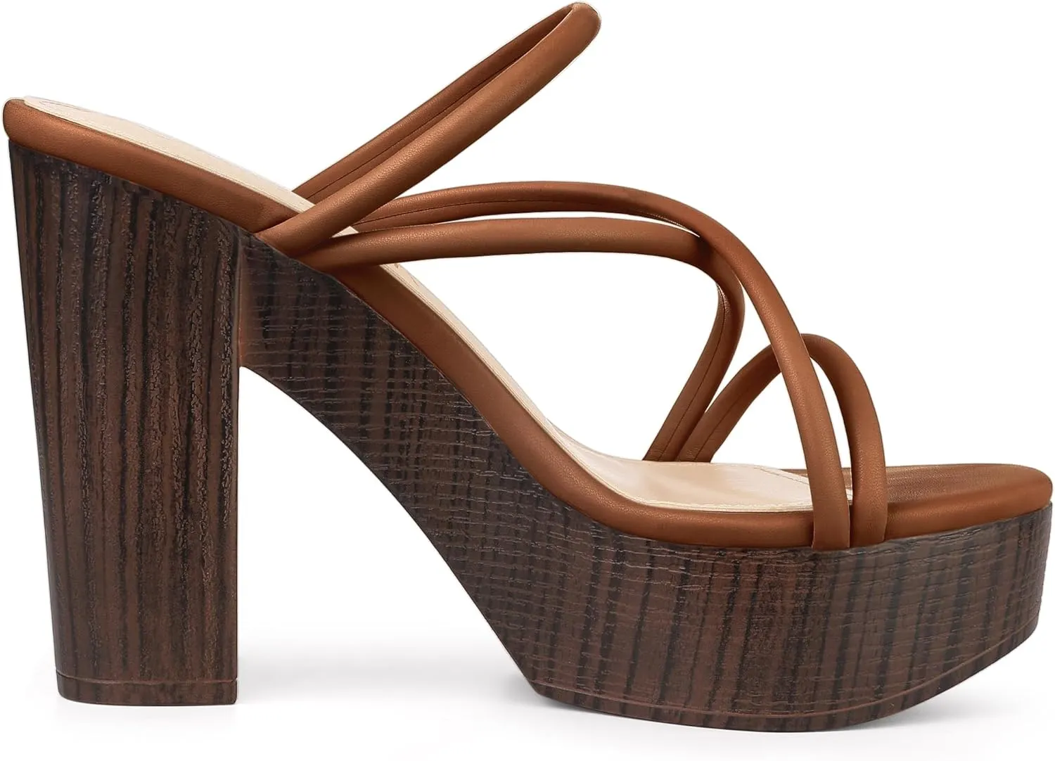 Allegra K Women's Chunky Heel Strappy Platform Heels Slide Sandals