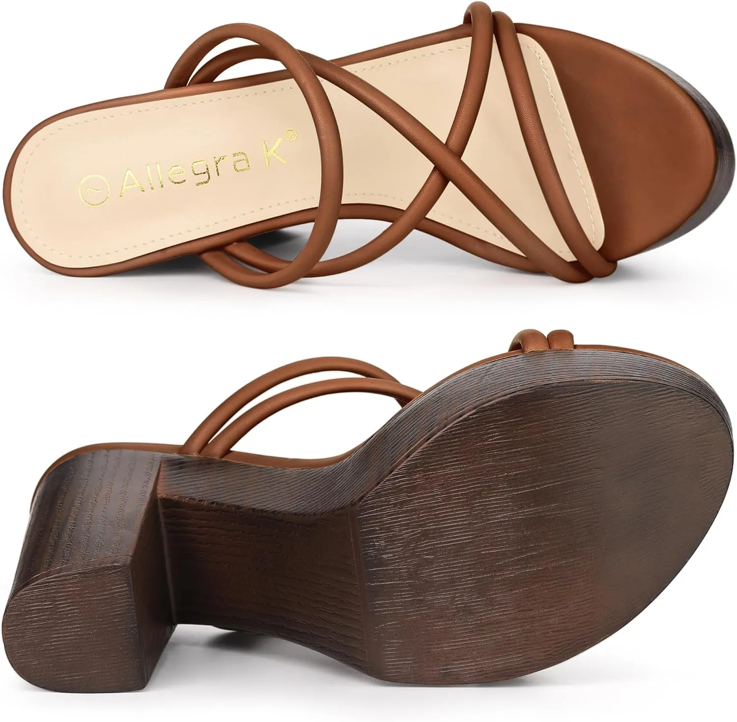 Allegra K Women's Chunky Heel Strappy Platform Heels Slide Sandals