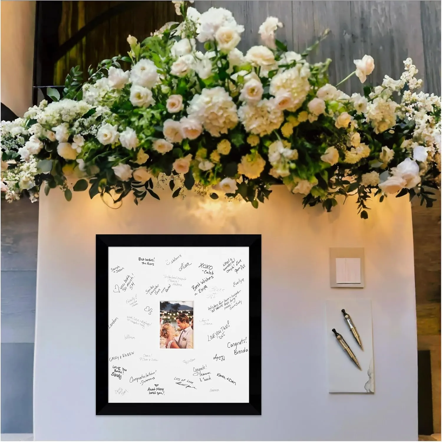 Amanti Art Signature Mat 5x7 Picture Frame, Photo Frame Wedding Guest Book Alternative, Autograph Picture Mat for Signature Board, Wedding Celebrations Graduations, Retirement, Black Wood Framing