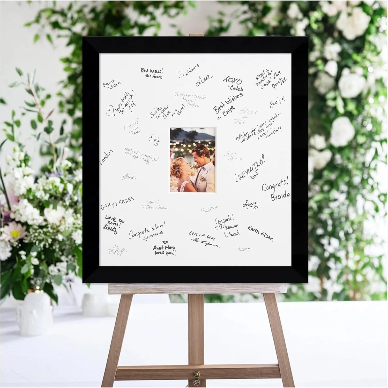 Amanti Art Signature Mat 5x7 Picture Frame, Photo Frame Wedding Guest Book Alternative, Autograph Picture Mat for Signature Board, Wedding Celebrations Graduations, Retirement, Black Wood Framing