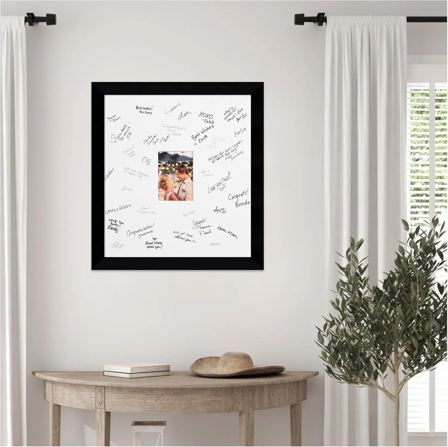 Amanti Art Signature Mat 5x7 Picture Frame, Photo Frame Wedding Guest Book Alternative, Autograph Picture Mat for Signature Board, Wedding Celebrations Graduations, Retirement, Black Wood Framing