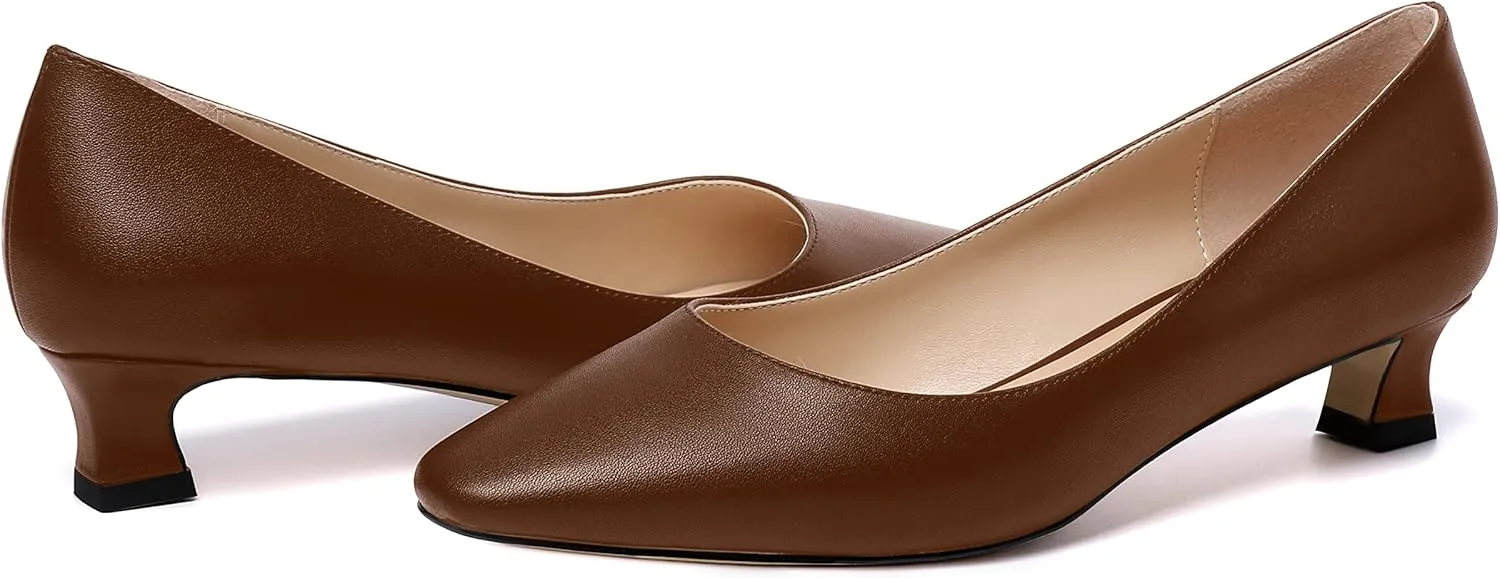 AMBELIGHT Womens Square Toe Solid Matte Office Casual Slip On Kitten Low Heel Pumps Shoes 1.5 Inch