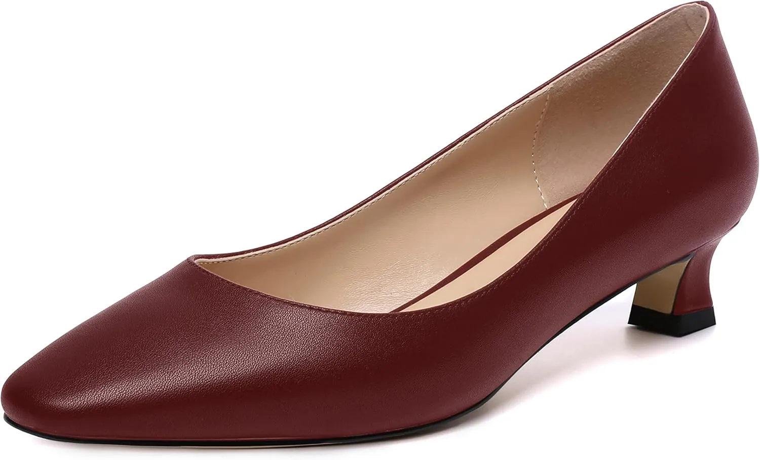 AMBELIGHT Womens Square Toe Solid Matte Office Casual Slip On Kitten Low Heel Pumps Shoes 1.5 Inch