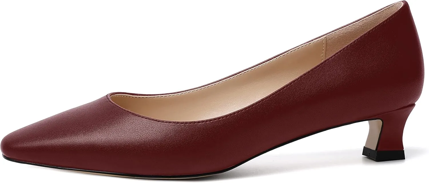 AMBELIGHT Womens Square Toe Solid Matte Office Casual Slip On Kitten Low Heel Pumps Shoes 1.5 Inch