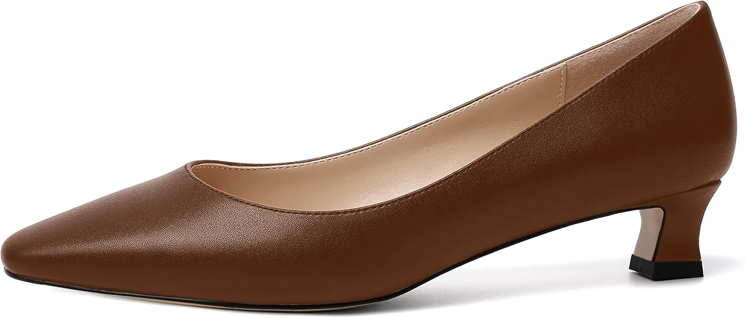 AMBELIGHT Womens Square Toe Solid Matte Office Casual Slip On Kitten Low Heel Pumps Shoes 1.5 Inch