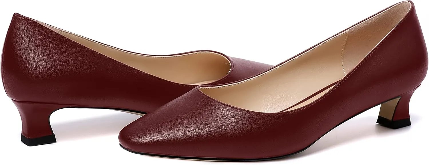 AMBELIGHT Womens Square Toe Solid Matte Office Casual Slip On Kitten Low Heel Pumps Shoes 1.5 Inch