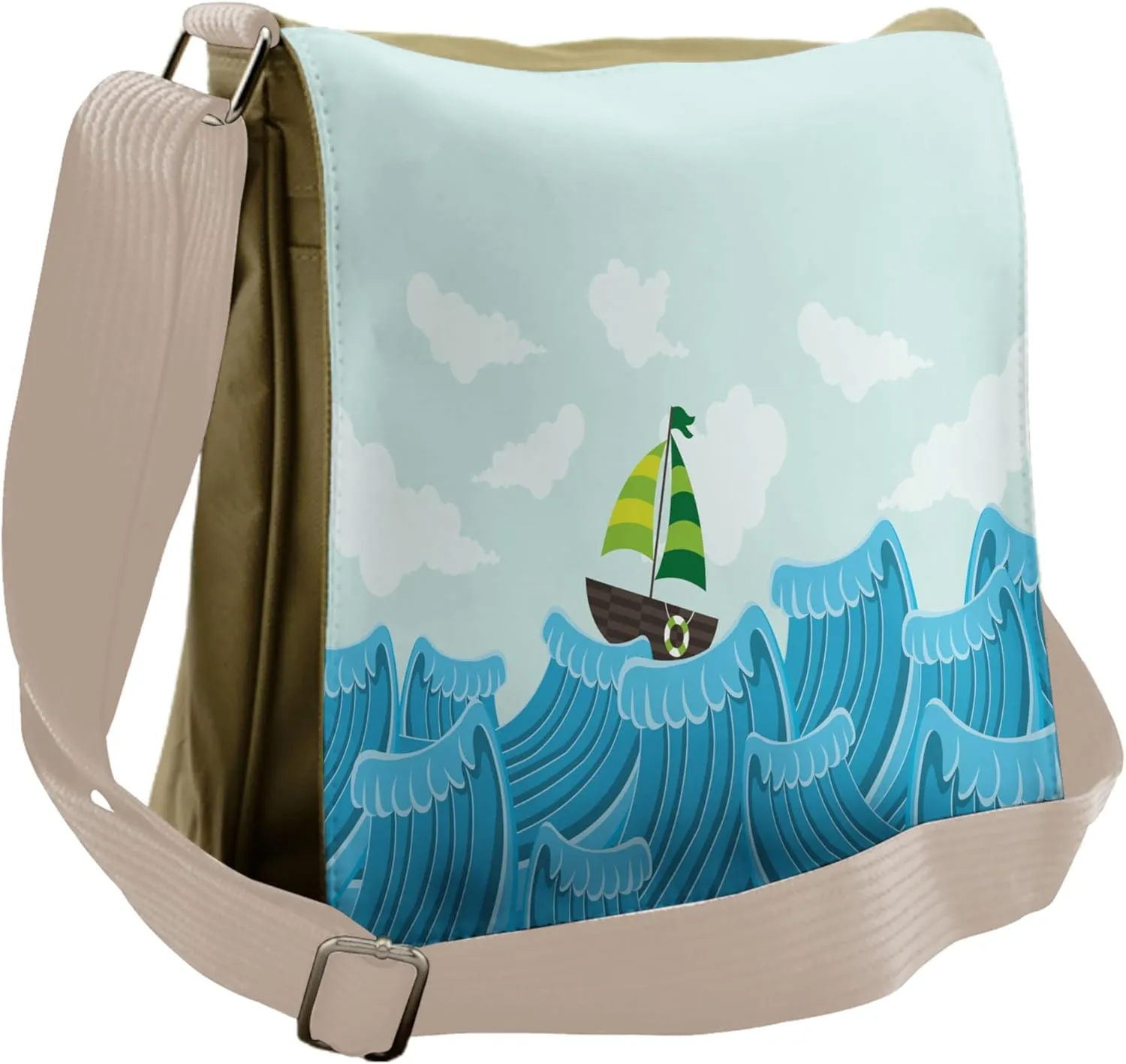 Ambesonne Ocean Messenger Bag, Sailing Boat on the Sea, Unisex Cross-body