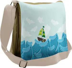 Ambesonne Ocean Messenger Bag, Sailing Boat on the Sea, Unisex Cross-body