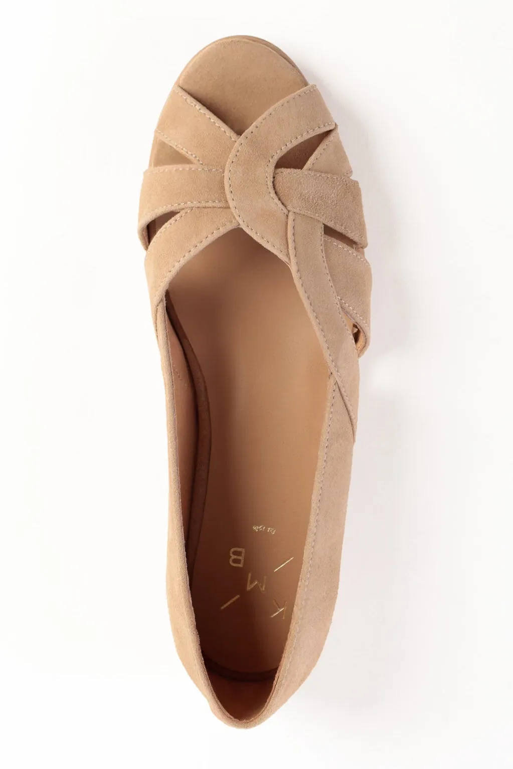 AMELIA CARAMEL - Peep-Toe Ballet Flats with Crossover Straps