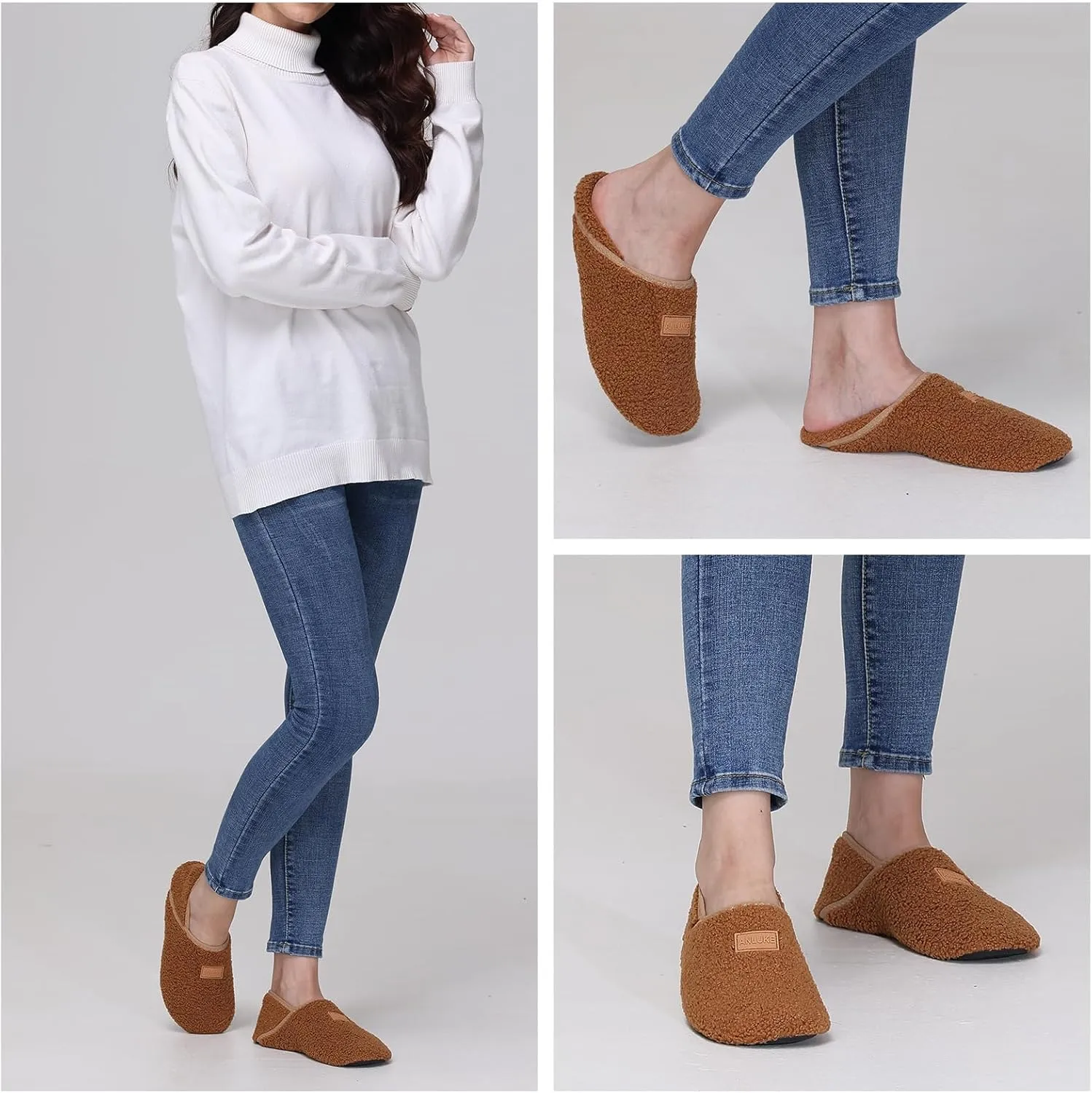 ANLUKE Slipper for Women Men Slipper Socks Fuzzy House Shoes Rubber Sole Slip On Soft-Lightweight Non Slip Indoor/Outdoor