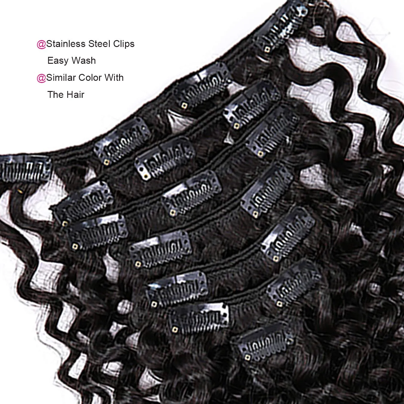 Anrosa Water Wave Clip in Hair Extensions Human Curly Hair Natural Black 1B Double Weft Water Wave Curly Clip ins Extensions for Black Women Clip on Wave Hair Extension 16 Inch 120 Gram