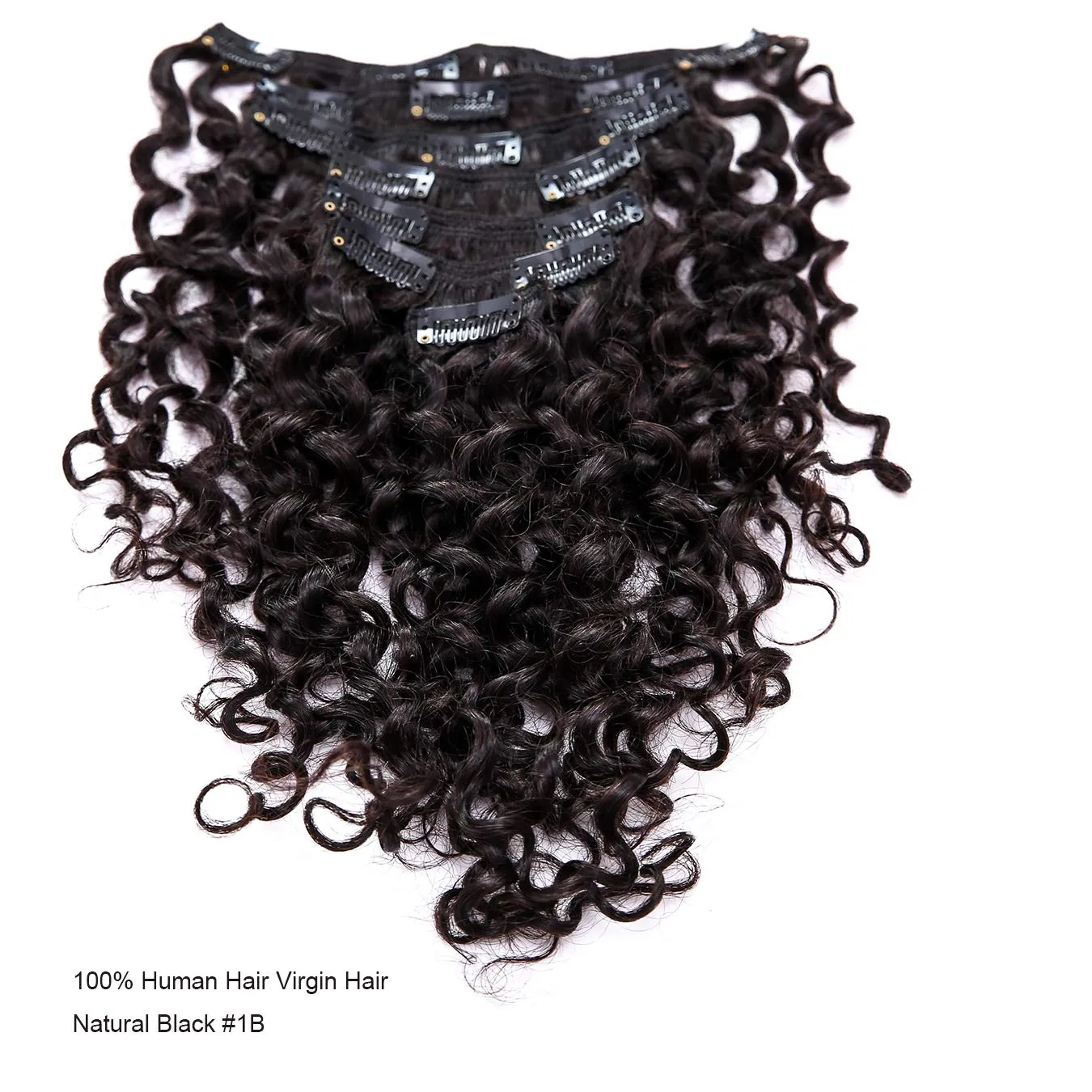 Anrosa Water Wave Clip in Hair Extensions Human Curly Hair Natural Black 1B Double Weft Water Wave Curly Clip ins Extensions for Black Women Clip on Wave Hair Extension 16 Inch 120 Gram