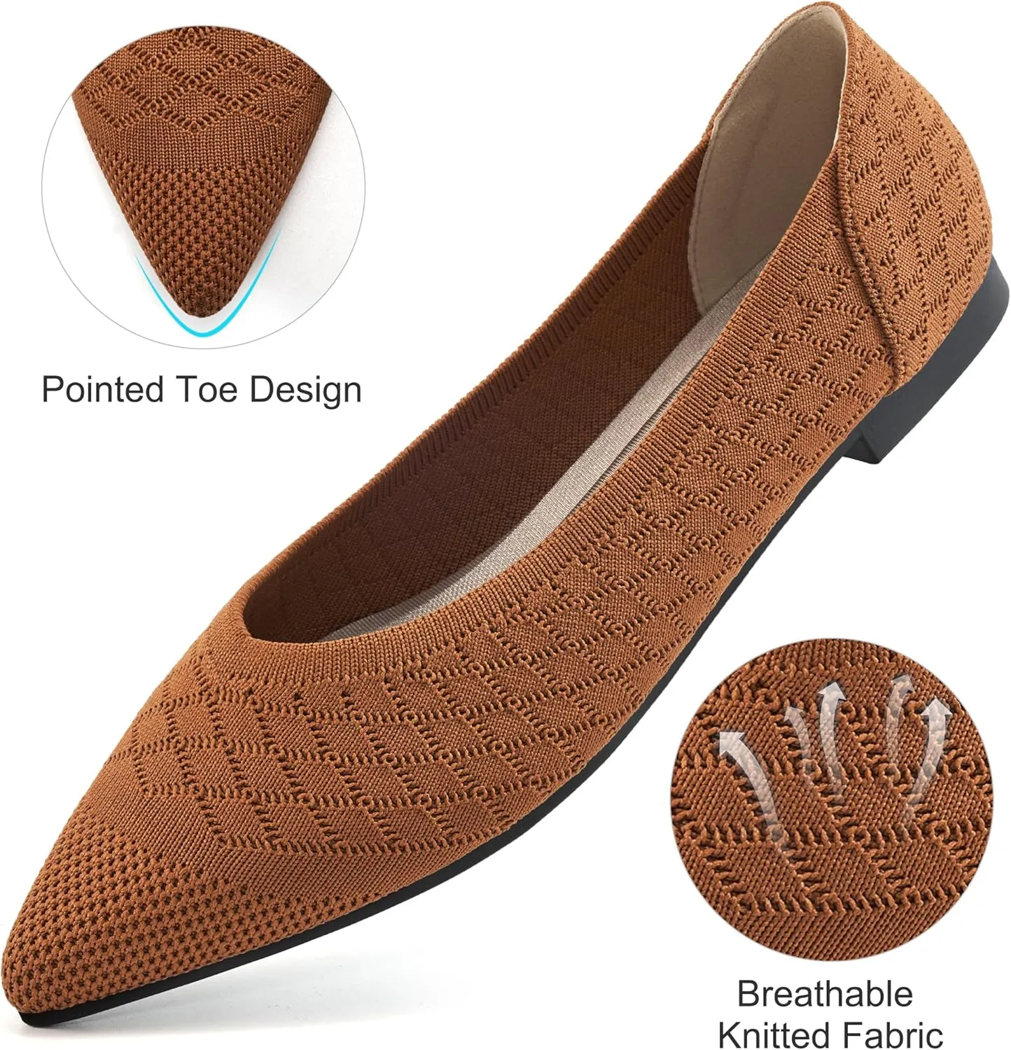 Aomigoct Womens Ballet Flats Dress: Comfortable Pointed Toe Knit Flat for Women - Casual Slip On Walking Shoes