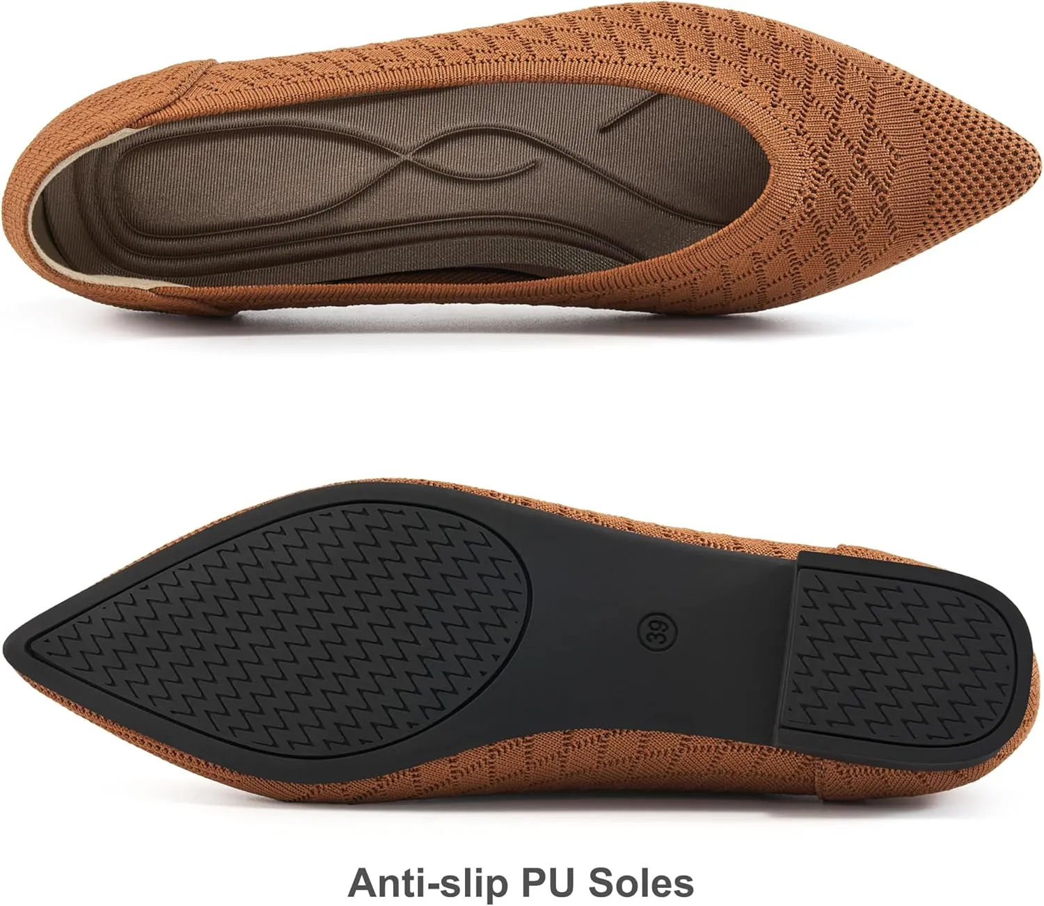 Aomigoct Womens Ballet Flats Dress: Comfortable Pointed Toe Knit Flat for Women - Casual Slip On Walking Shoes