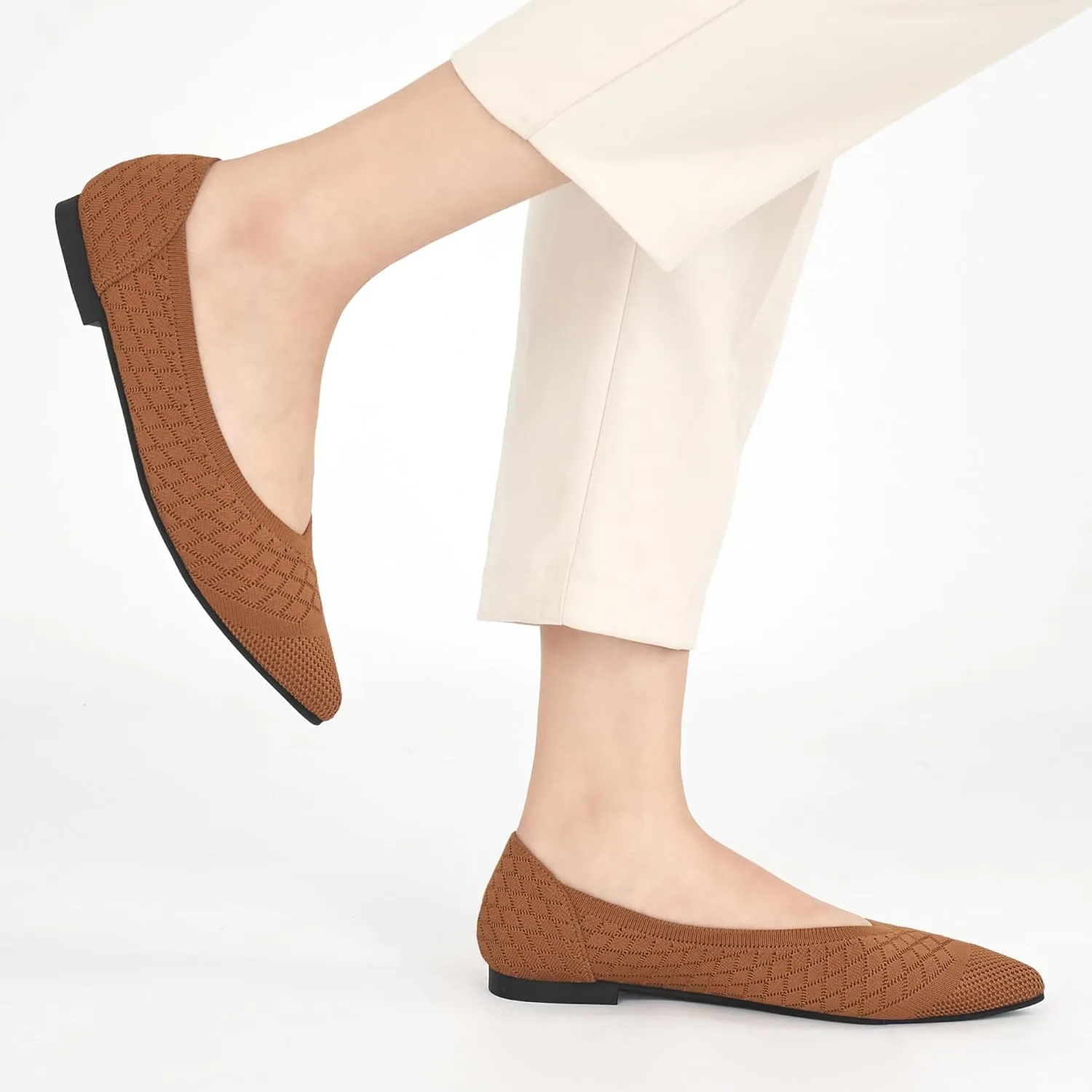 Aomigoct Womens Ballet Flats Dress: Comfortable Pointed Toe Knit Flat for Women - Casual Slip On Walking Shoes