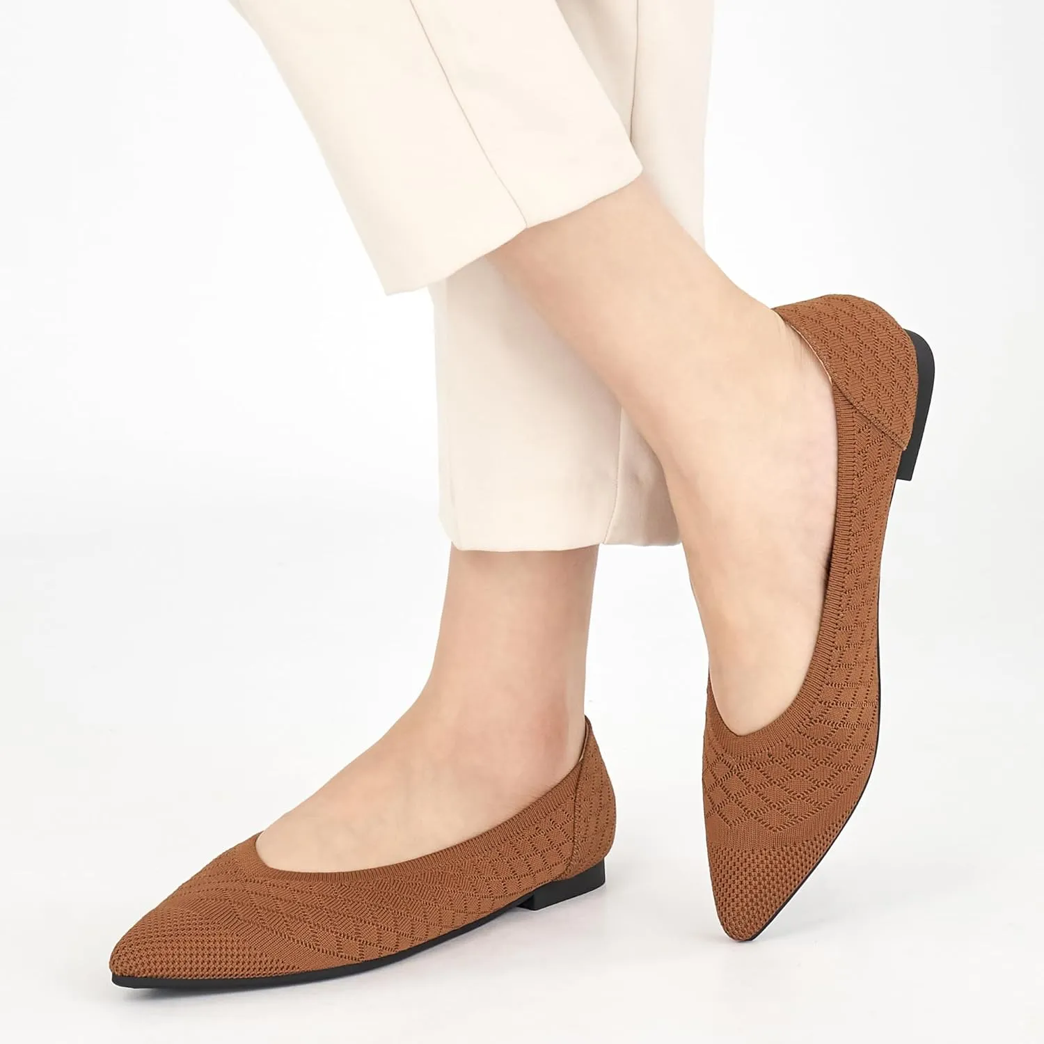 Aomigoct Womens Ballet Flats Dress: Comfortable Pointed Toe Knit Flat for Women - Casual Slip On Walking Shoes