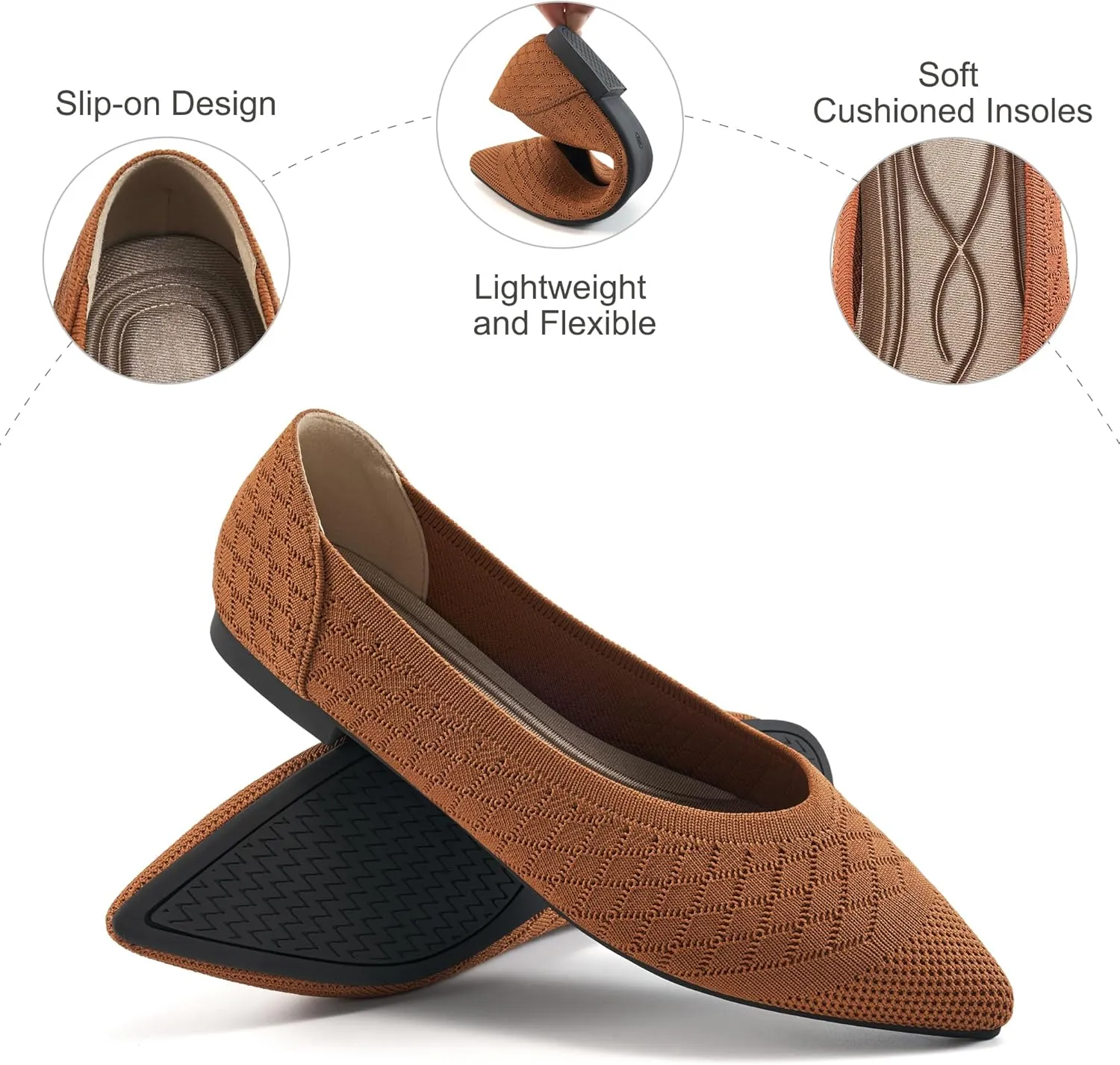 Aomigoct Womens Ballet Flats Dress: Comfortable Pointed Toe Knit Flat for Women - Casual Slip On Walking Shoes