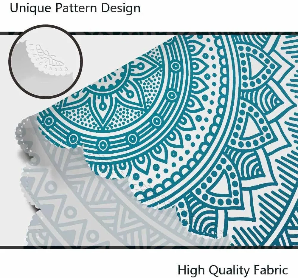 AOYEGO Blue White Mandala Tablecloth Round Table Cloth Circle Lotus Flowers Texture Ethnic Polyester Tablecloths 60 Inch for Dining Room, Party, Banquet