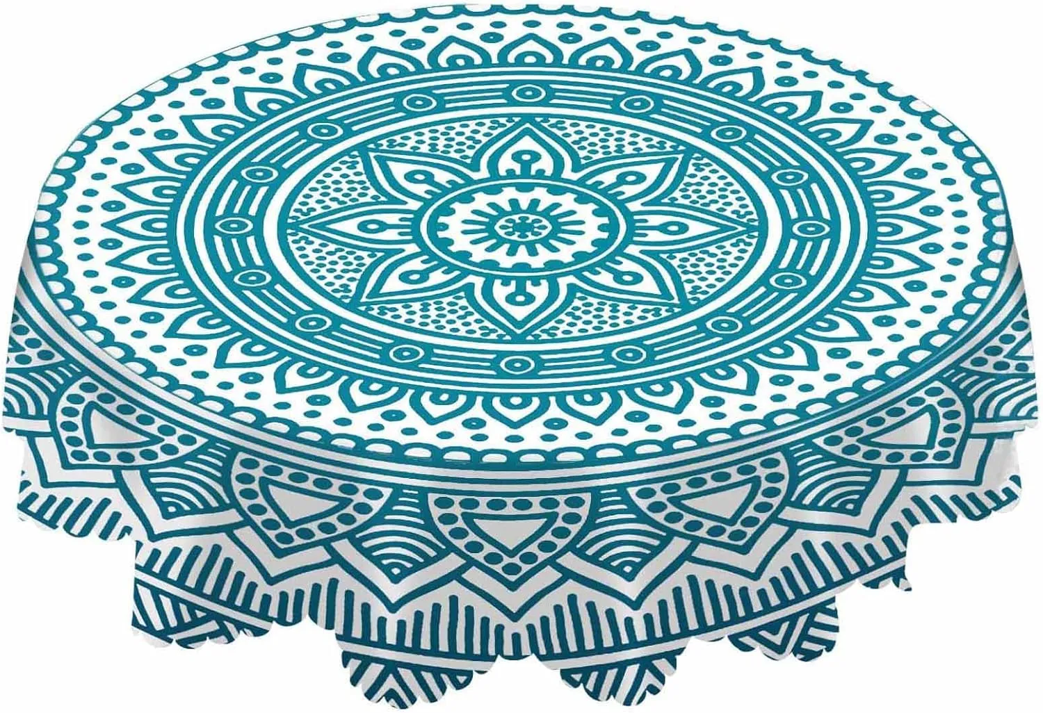 AOYEGO Blue White Mandala Tablecloth Round Table Cloth Circle Lotus Flowers Texture Ethnic Polyester Tablecloths 60 Inch for Dining Room, Party, Banquet