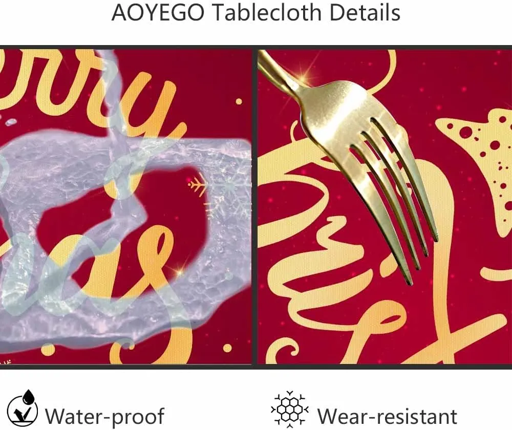 AOYEGO Christmas Table Cloth Snowflake Elk Tree Winter Happy New Year Round Tablecloth 60 Inch for Dining Room, Party, Banquet