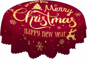 AOYEGO Christmas Table Cloth Snowflake Elk Tree Winter Happy New Year Round Tablecloth 60 Inch for Dining Room, Party, Banquet