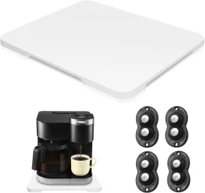 Appliance Slider 360° Rolling Tray for Coffee Maker- Bamboo Coffee Pot Slider Tray Countertop Rotation Sliding Tray with Wheels, Small Appliances Mat White (Medium13.9"×11.6")