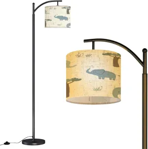Arc Floor Lamps Seamless Pattern Cute Elephant Light Flat Style Used for Paper Fabric Modern LED Adjustable Lampshade Standing Light for Living Room Reading Bedroom Office