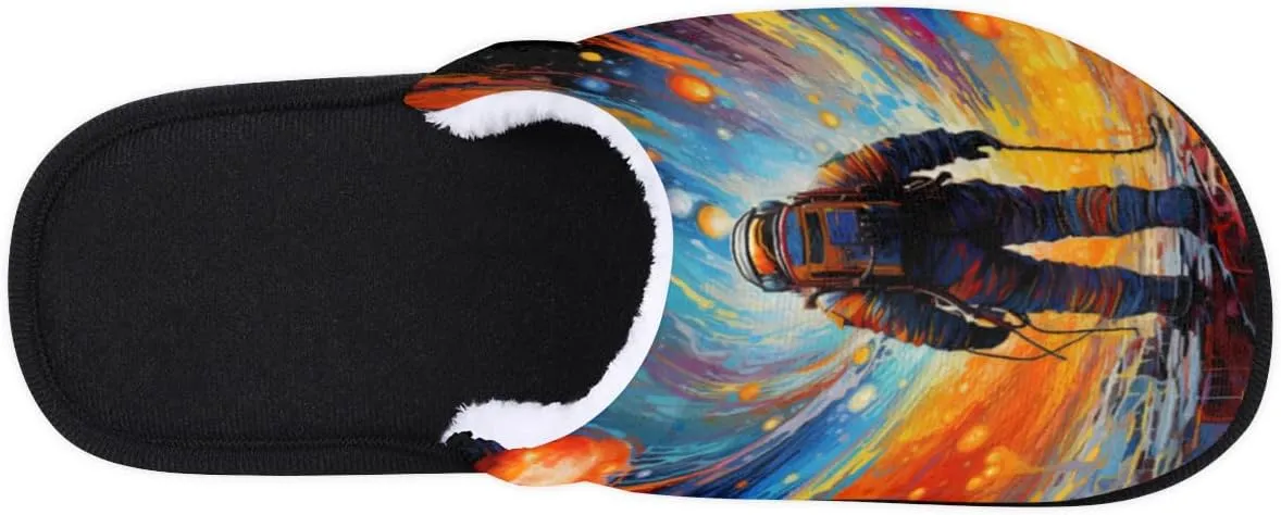 Astronaut Space Slippers for Women Men, Universe Galaxy House Slippers Soft Fluffy Warm Slip On Slippers Cozy Indoor Slippers Non-Slip Home Shoes, X-Small