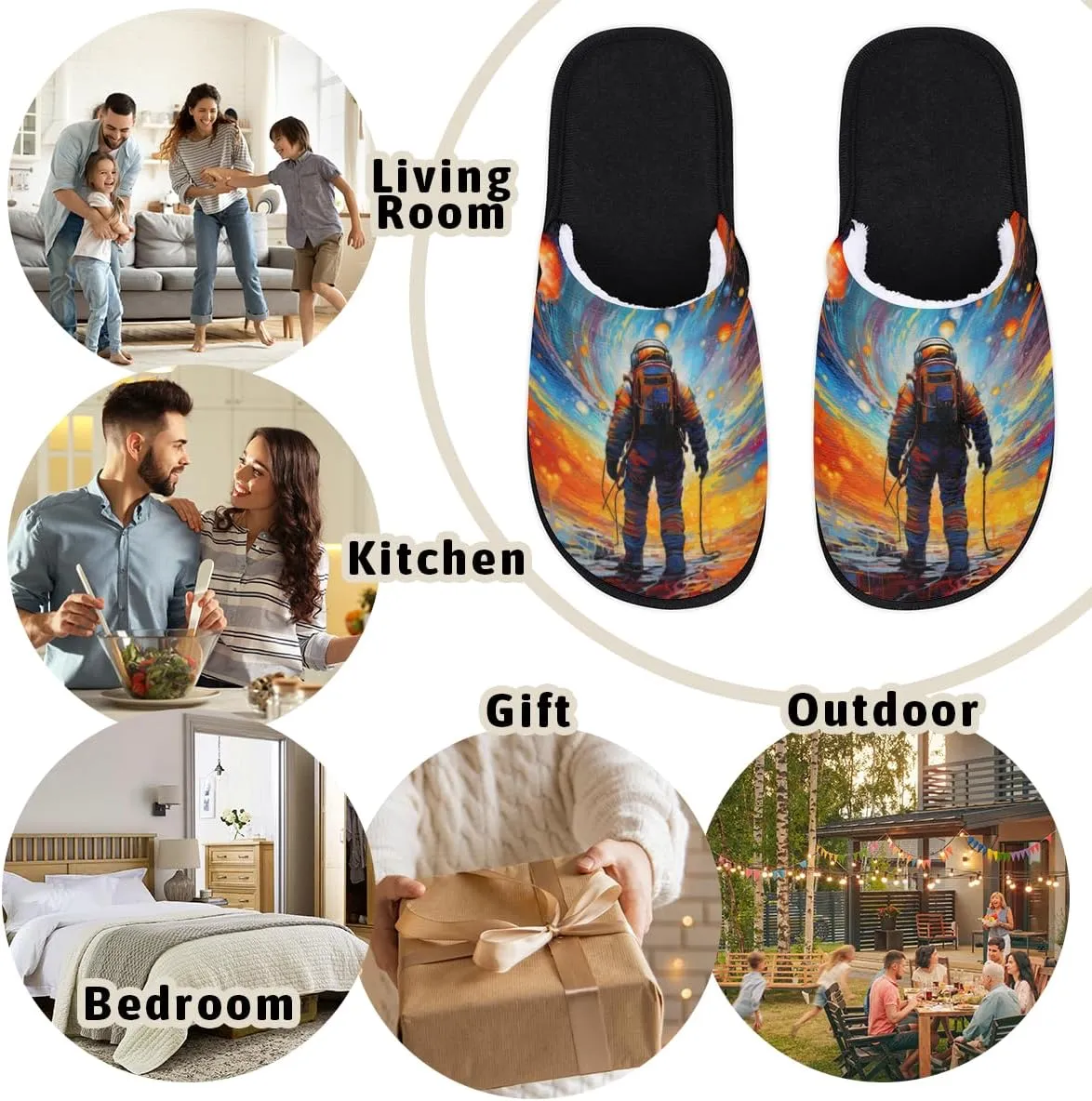 Astronaut Space Slippers for Women Men, Universe Galaxy House Slippers Soft Fluffy Warm Slip On Slippers Cozy Indoor Slippers Non-Slip Home Shoes, X-Small