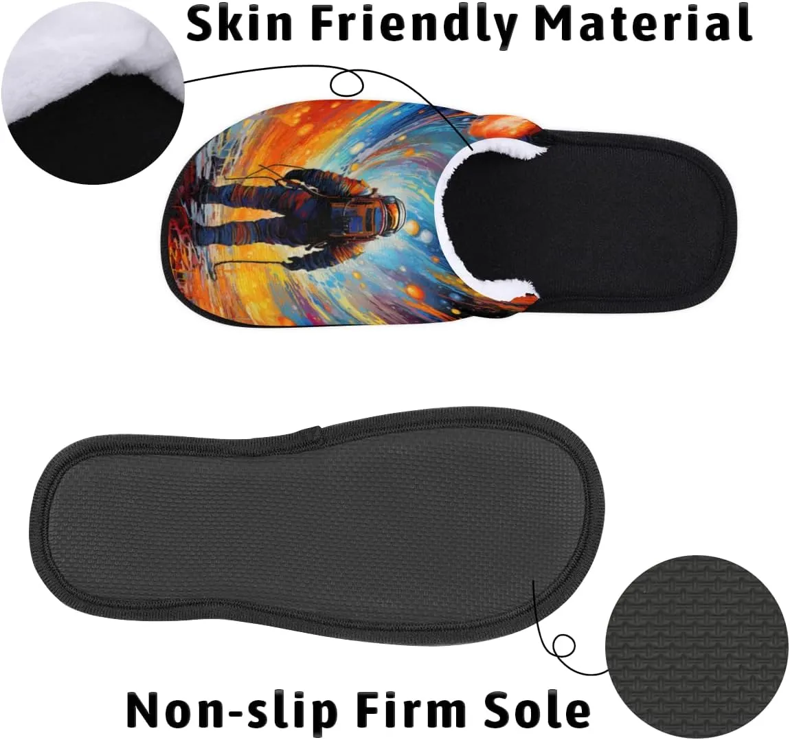 Astronaut Space Slippers for Women Men, Universe Galaxy House Slippers Soft Fluffy Warm Slip On Slippers Cozy Indoor Slippers Non-Slip Home Shoes, X-Small