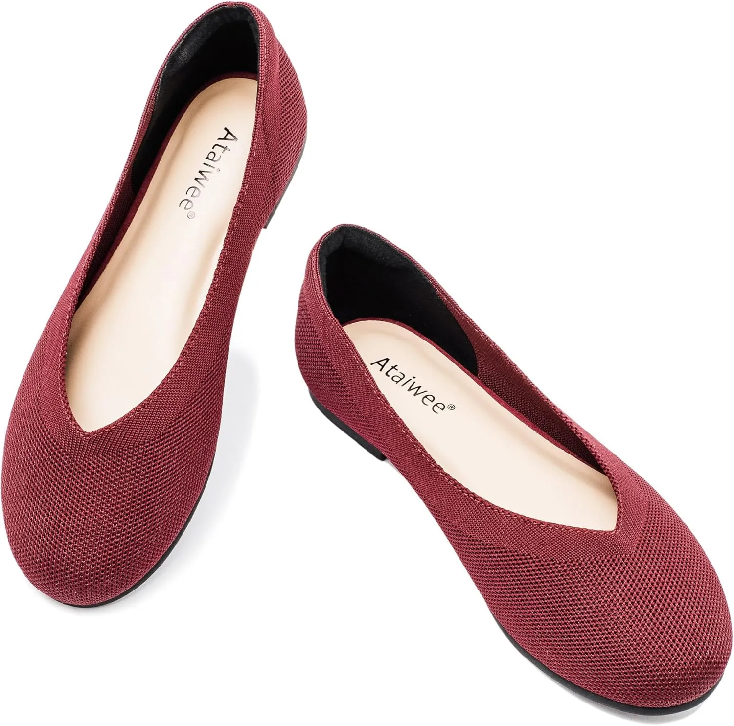Ataiwee Women's Wide Width Flat Shoes - Dressy Knitted Soft Breathable Cute Slip-On Ballet Flats.