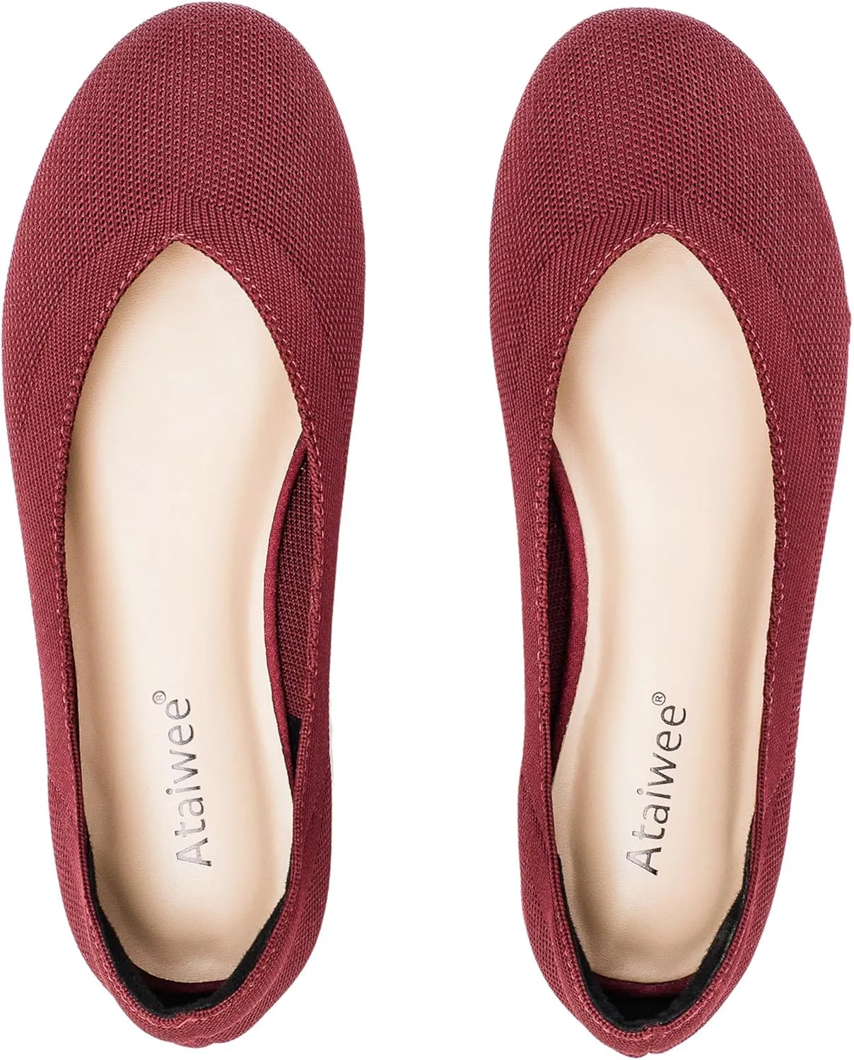 Ataiwee Women's Wide Width Flat Shoes - Dressy Knitted Soft Breathable Cute Slip-On Ballet Flats.