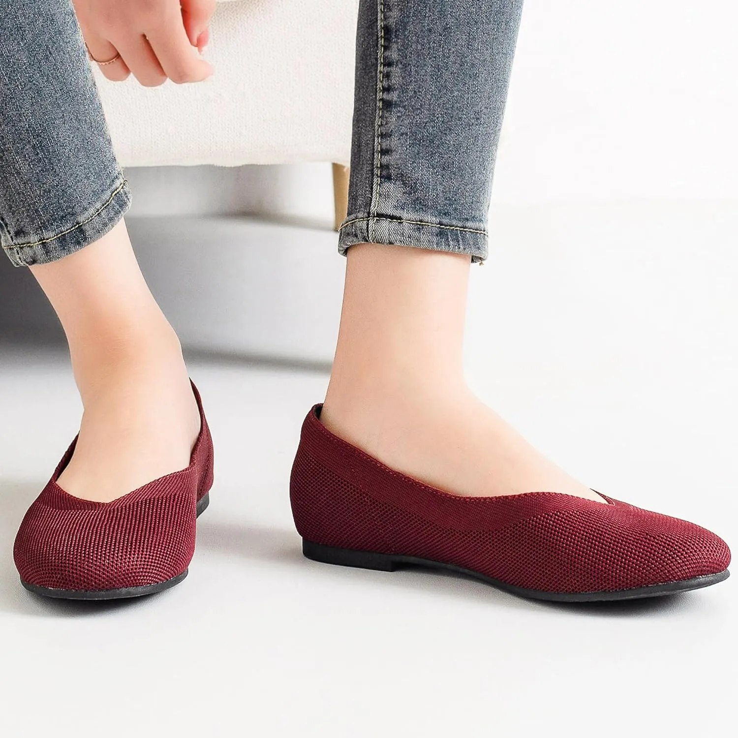 Ataiwee Women's Wide Width Flat Shoes - Dressy Knitted Soft Breathable Cute Slip-On Ballet Flats.