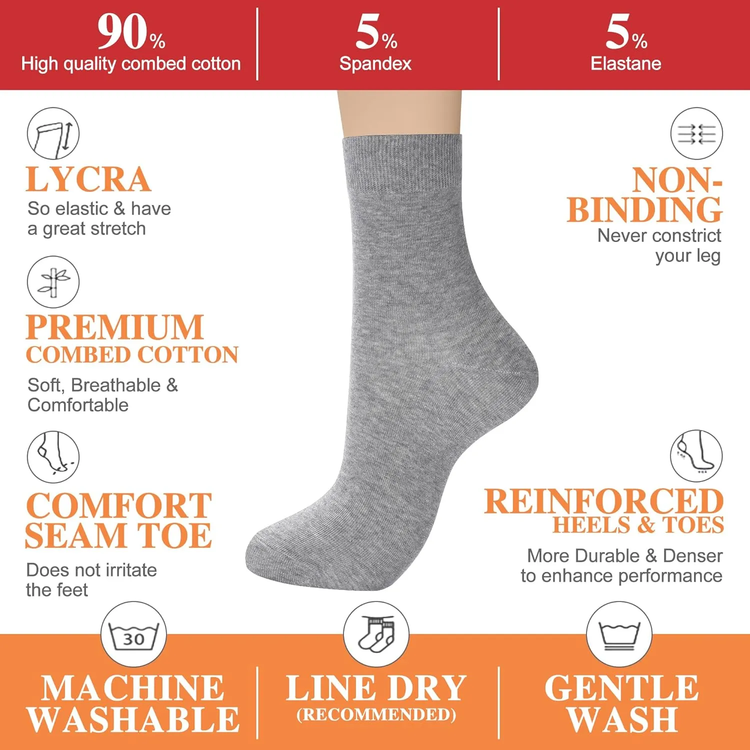 ATBITER Women's Thin Cotton Crew Socks - Soft Casual Dress Bootie Above Ankle Socks 6-Pairs With Gift Box‌