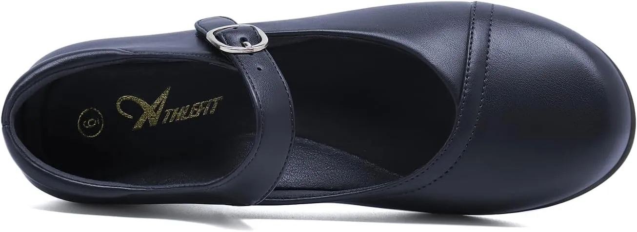 Athlefit Mary Jane Flats for Women Dressy Ballet Flats Shoes Comfortable Round Toe Buckle Work Flat Shoes