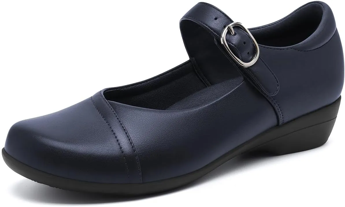 Athlefit Mary Jane Flats for Women Dressy Ballet Flats Shoes Comfortable Round Toe Buckle Work Flat Shoes